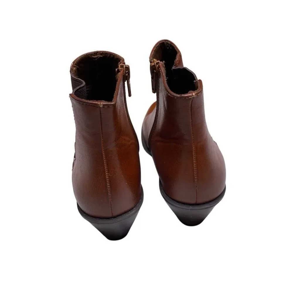 Sonoma Brown Ankle Boots Side Zip Stacked Heel Booties Size 8M Office Business